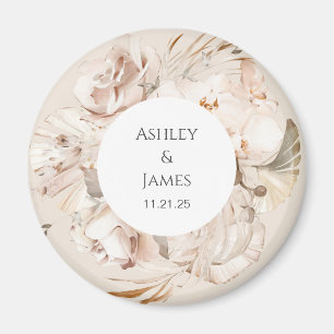 Brown-beige floral garden wedding magnet favours