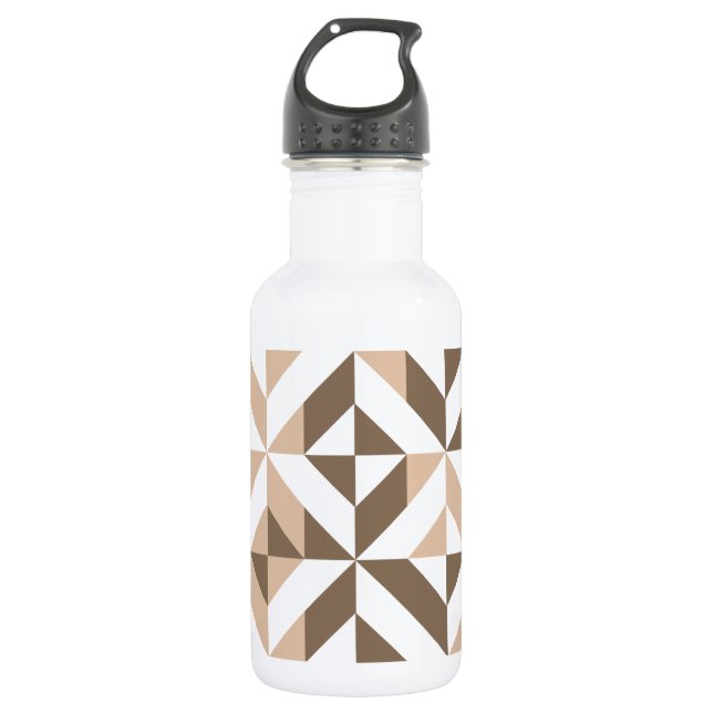 Brown Beige Geometric Cube Pattern 532 Ml Water Bottle (Front)