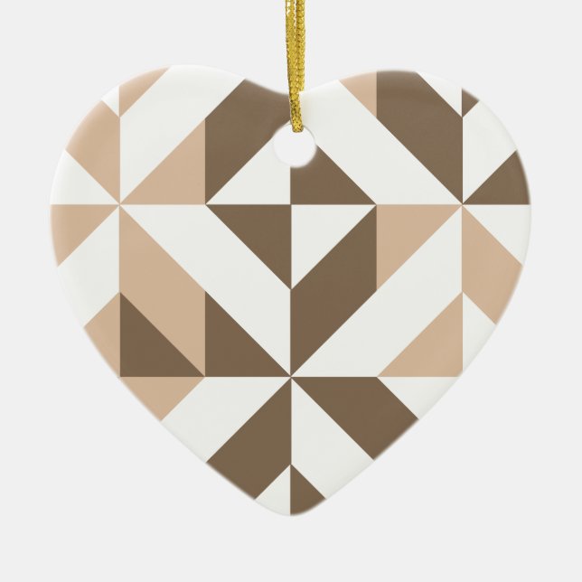 Brown Beige Geometric Cube Pattern Ceramic Tree Decoration (Front)