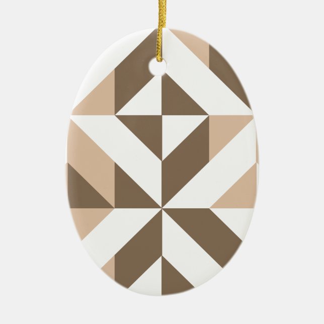 Brown Beige Geometric Cube Pattern Ceramic Tree Decoration (Front)