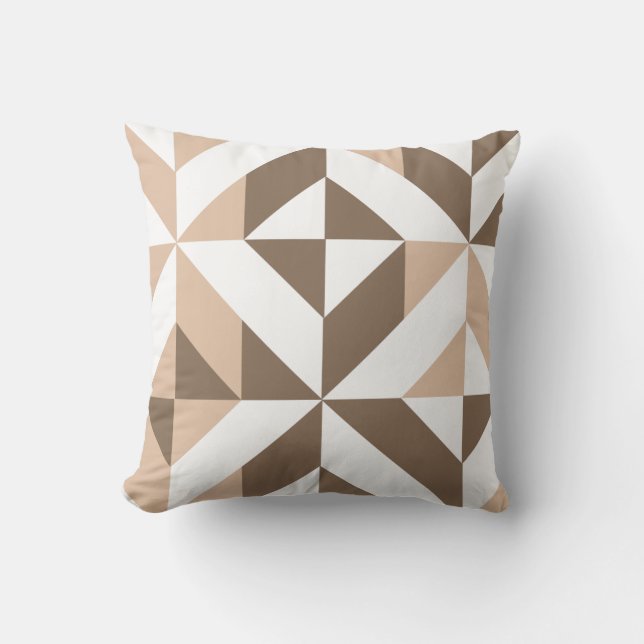 Brown Beige Geometric Cube Pattern Cushion (Front)