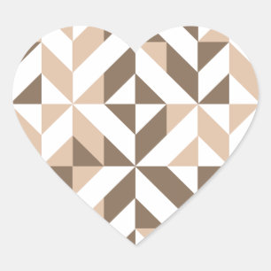 Brown Beige Geometric Cube Pattern Heart Sticker