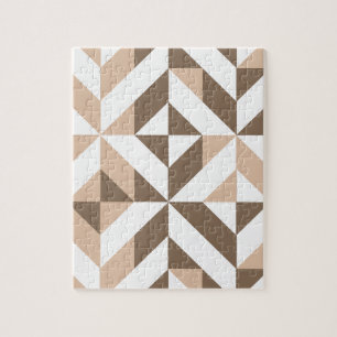 Brown Beige Geometric Cube Pattern Jigsaw Puzzle