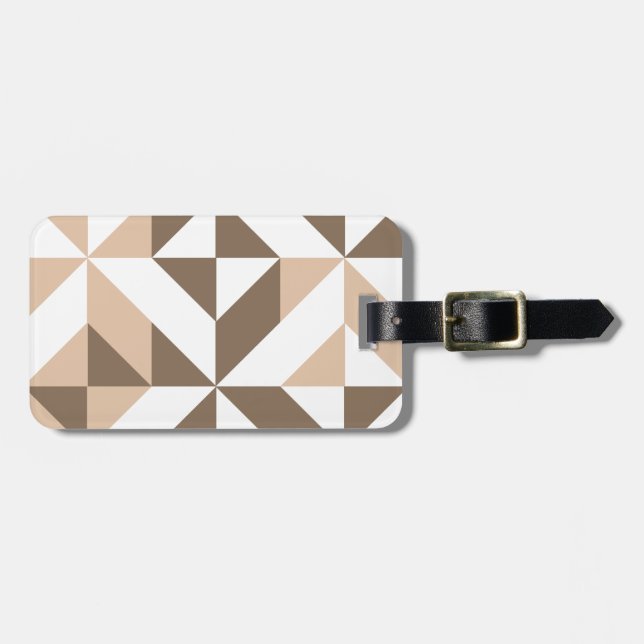 Brown Beige Geometric Cube Pattern Luggage Tag (Front Horizontal)