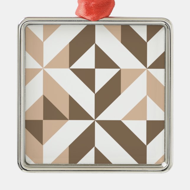 Brown Beige Geometric Cube Pattern Metal Tree Decoration (Front)