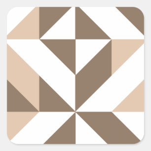 Brown Beige Geometric Cube Pattern Square Sticker