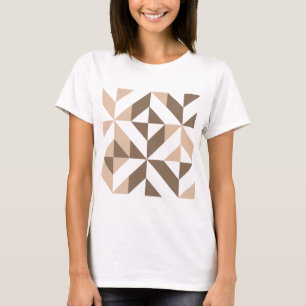 Brown Beige Geometric Cube Pattern T-Shirt