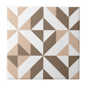 Brown Beige Geometric Cube Pattern Tile