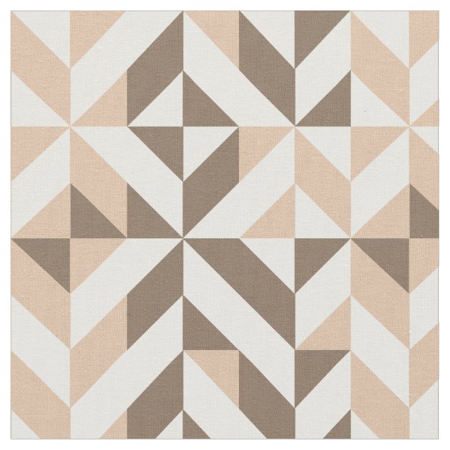 Brown Beige Geometric Deco Cube Pattern Fabric (Close Up)