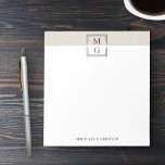 Brown Beige Green Clean Manly Monogram & Name Notepad<br><div class="desc">Personalised notepad for him with his initials in brown and midnight green inside a frame in a clean and stylish look. Add his name beneath and give as a gift to the man in your life who needs personalised stationery to write down his messages,  thoughts,  and to do's!</div>