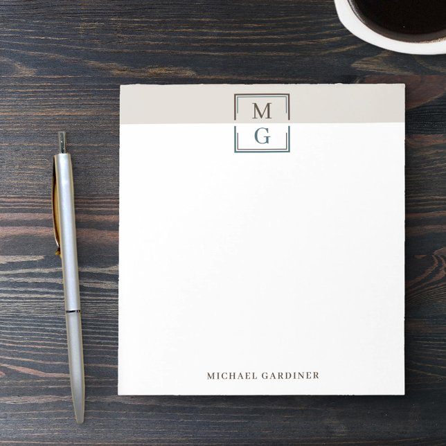 Brown Beige Green Clean Manly Monogram & Name Notepad (Creator Uploaded)