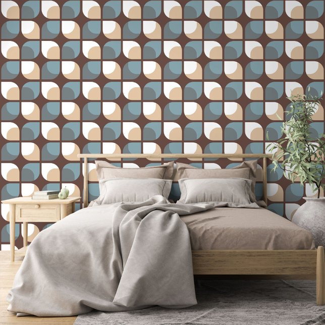Brown Beige Grey Slate Blue Retro Art Pattern Wallpaper (Creator Uploaded)