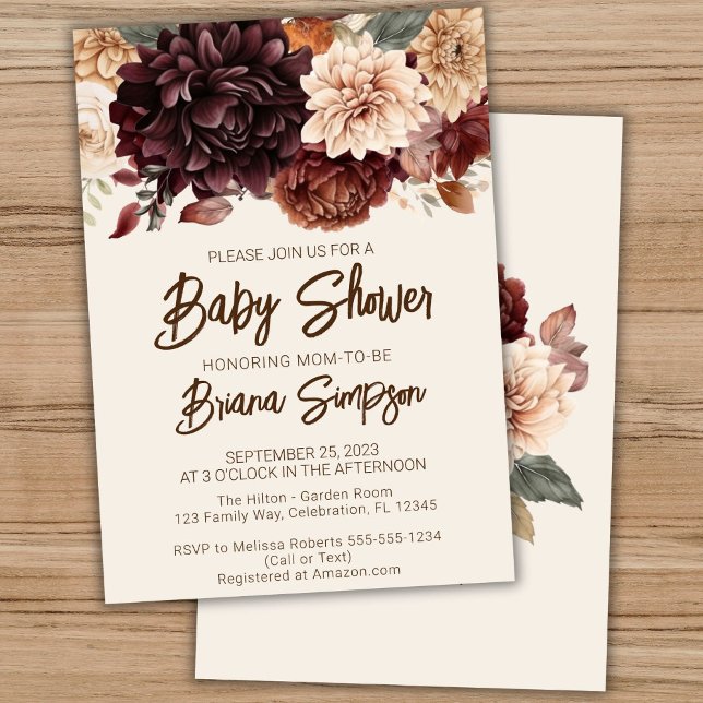 Brown Beige Ivory Flowers Floral Baby Shower Invitation (Creator Uploaded)