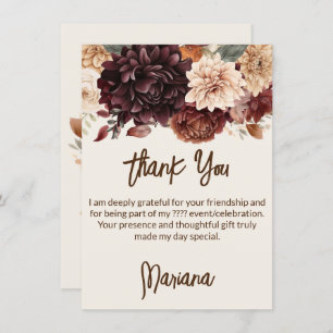Brown Beige Ivory Flowers Floral Thank You Card