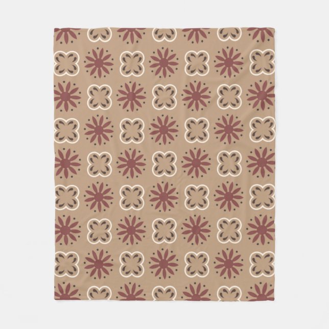 Brown Beige Moroccan Mosaic Geometric Pattern Fleece Blanket (Front)