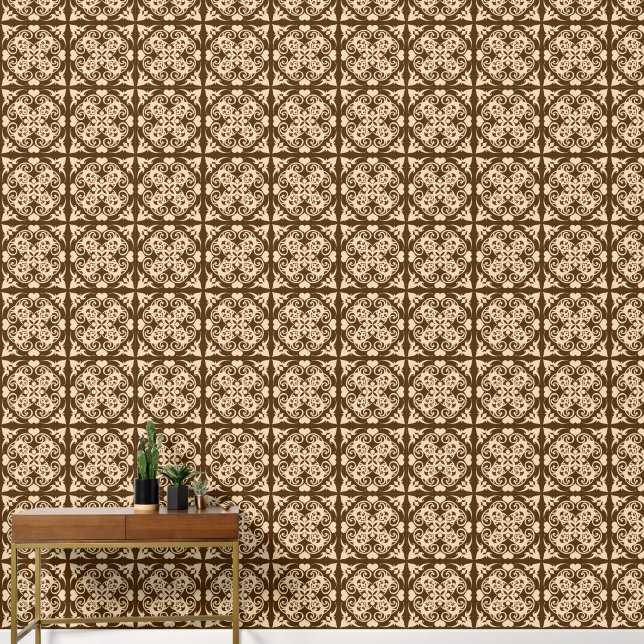 Brown & Beige Ornamental Tile – Moroccan Wallpaper (Hallway)