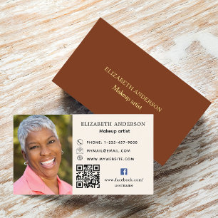Brown beige photo Qr code social Facebook icon Business Card