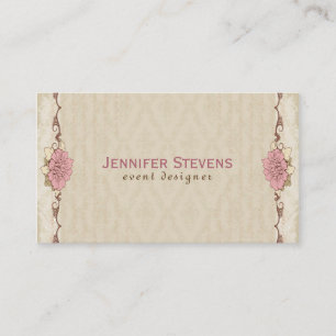 Brown Beige & Pink Vintage Floral Grunge Design Business Card