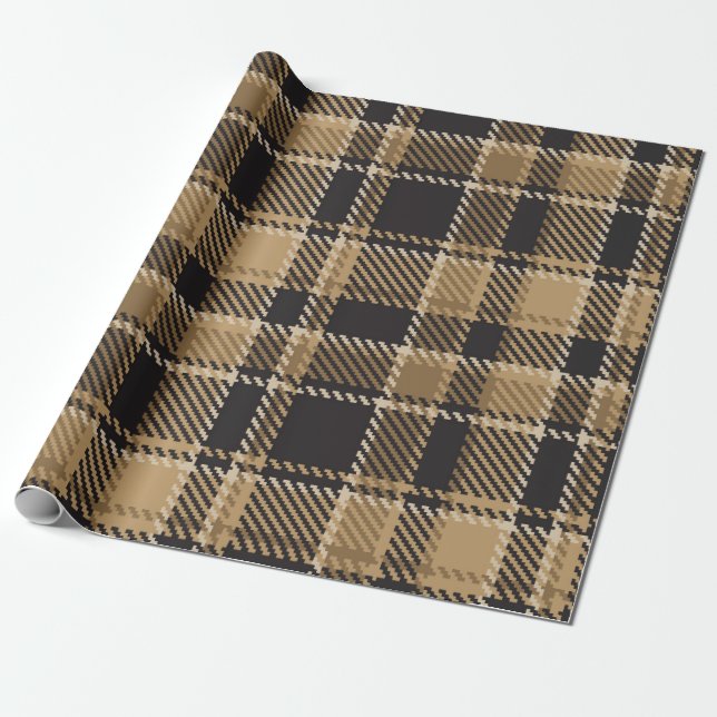 Brown beige plaid pattern wrapping paper (Unrolled)