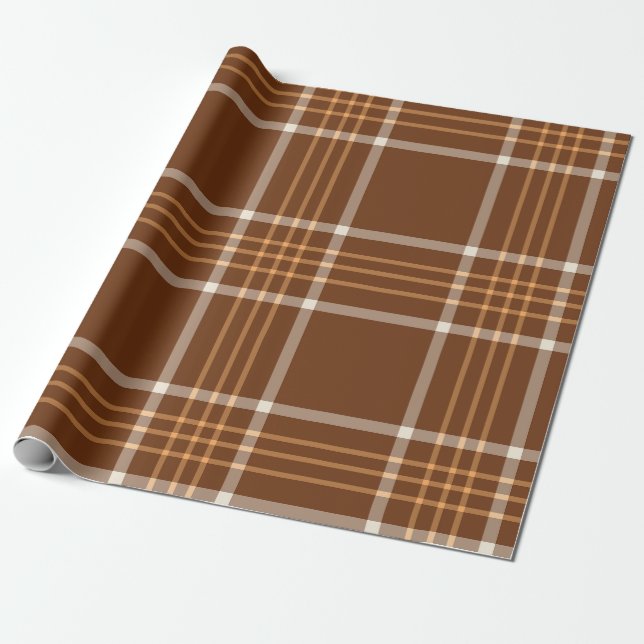 Brown Beige Plaid tartan Chequered Pattern   Wrapping Paper (Unrolled)