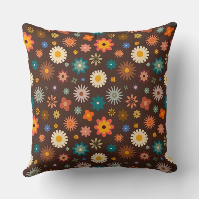 Brown Beige Retro Spring  Flowers pattern Cushion (Back)