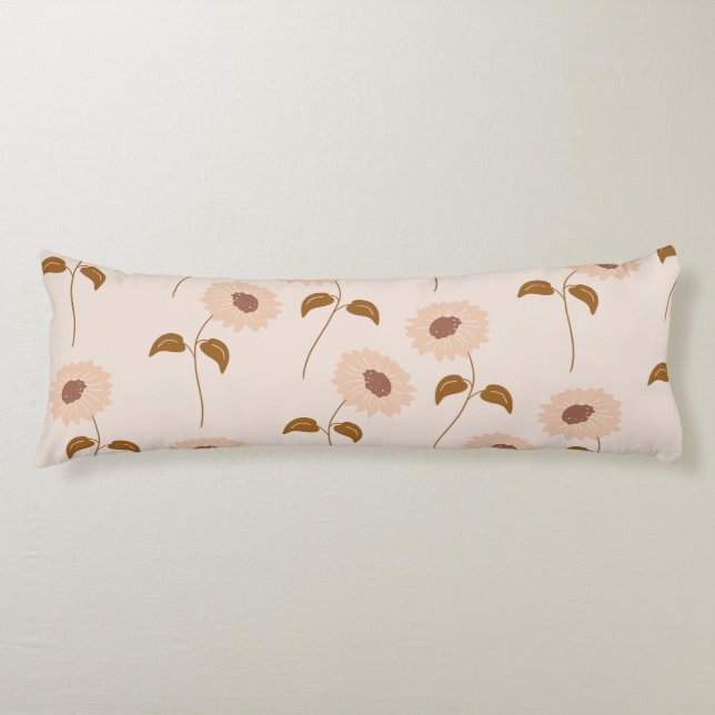 Brown Beige Retro Y2K Hippie Sunflower Pattern Body Cushion (Front)