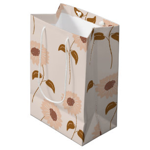Brown Beige Retro Y2K Hippie Sunflower Pattern Medium Gift Bag