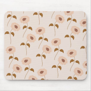 Brown Beige Retro Y2K Hippie Sunflower Pattern Mouse Mat