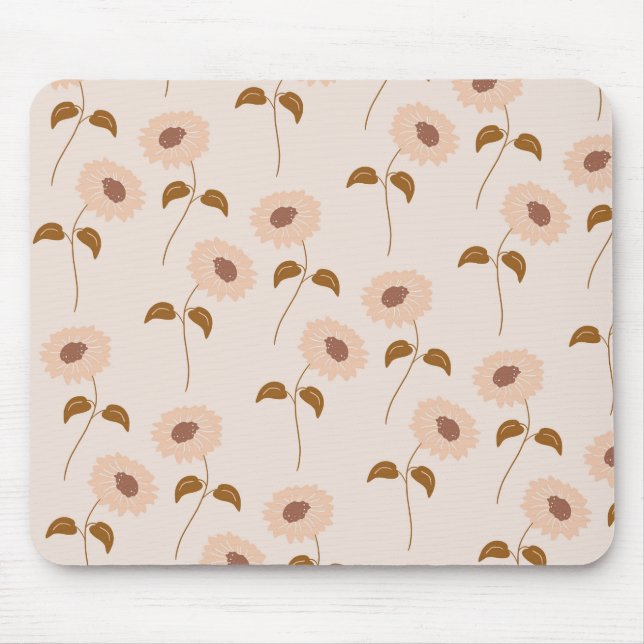 Brown Beige Retro Y2K Hippie Sunflower Pattern Mouse Mat (Front)