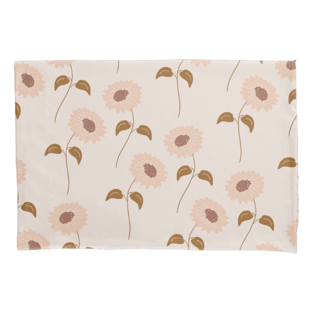 Brown Beige Retro Y2K Hippie Sunflower Pattern Pillowcase (Front)