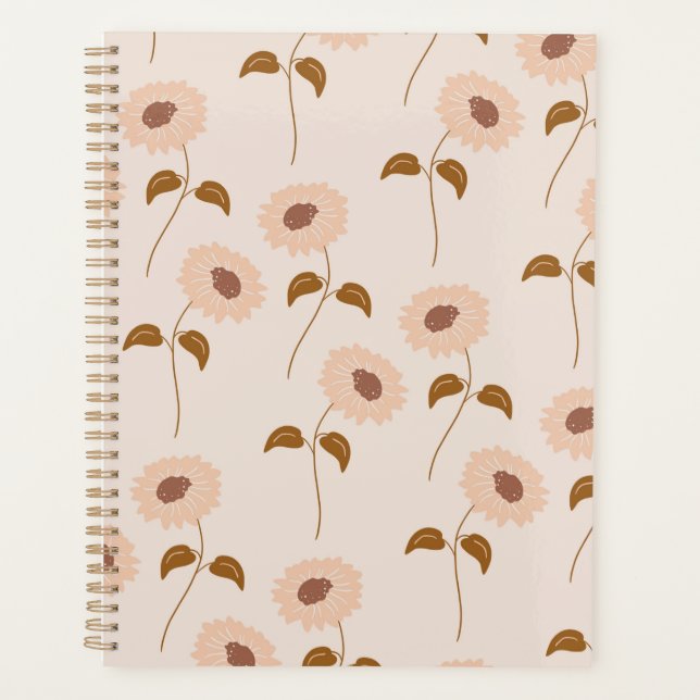 Brown Beige Retro Y2K Hippie Sunflower Pattern Planner (Front)