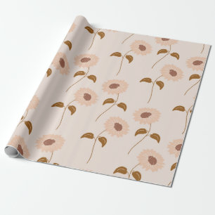 Brown Beige Retro Y2K Hippie Sunflower Pattern Wrapping Paper
