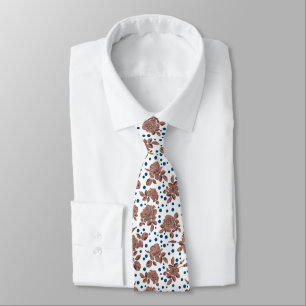 Brown beige rose flowers on polka dot background tie
