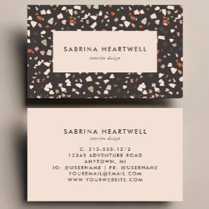 Brown Beige Rust Terrazzo Pattern Interior Design Business Card