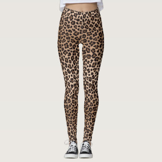 Brown Beige Safari Wild Cat Skin Leopard Pattern Leggings