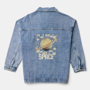 Brown Beige Saturn Planet Denim Jacket