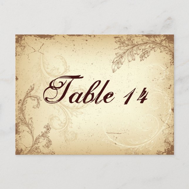 Brown beige scroll leaf wedding table postcard (Front)