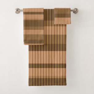  Brown beige shades striped vertical pattern Bath Towel Set