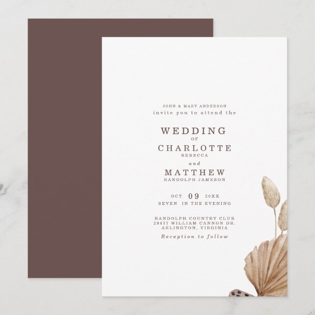 Brown & Beige Simple Wedding Invitation (Front/Back)