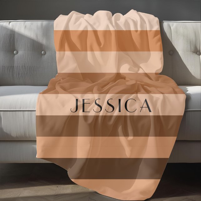 Brown Beige Stripes Pattern Monochrome Name Fleece Blanket (Brown Beige Stripes Pattern Monochrome Name Fleece Blanket)