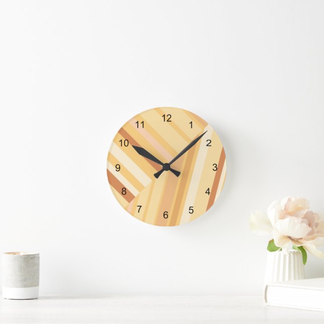 Brown Beige Stripes Round Clock (Home)
