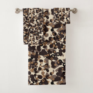 brown beige tan abstract bath towel set