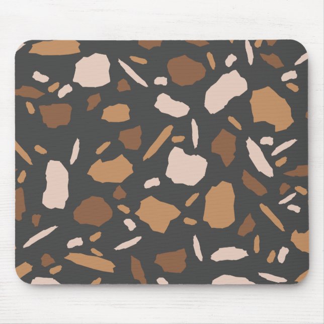 Brown, Beige,  Tan and Grey Terrazzo Marble  Mouse Mat (Front)