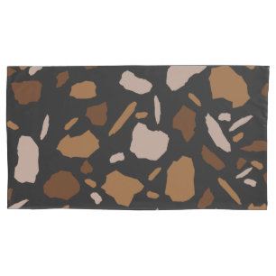 Brown, Beige,  Tan and Grey Terrazzo Marble  Pillowcase