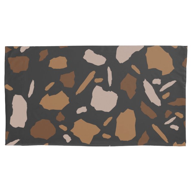 Brown, Beige,  Tan and Grey Terrazzo Marble  Pillowcase (Front)