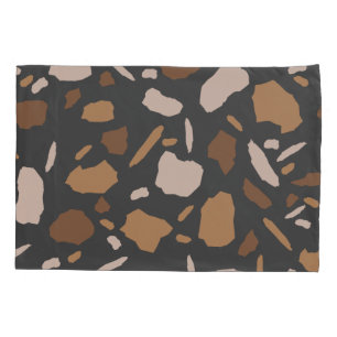 Brown, Beige,  Tan and Grey Terrazzo Marble  Pillowcase