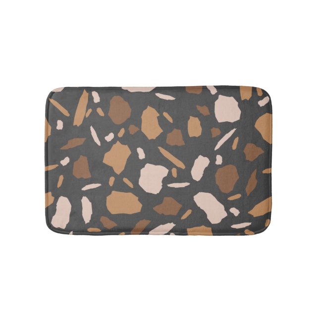 Brown, Beige,  Tan and Grey Terrazzo Pattern  Bath Mat (Front)