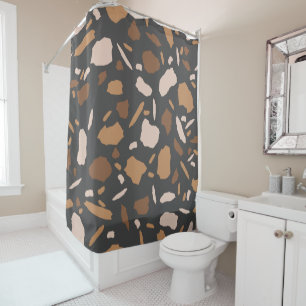 Brown, Beige, Tan and Grey Terrazzo Pattern Shower Curtain