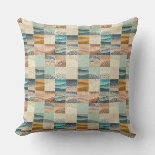 BROWN BEIGE TEAL GREEN GEOMETRIC SHAPES CUSHION