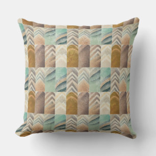 BROWN BEIGE TEAL GREEN GEOMETRIC SHAPES CUSHION